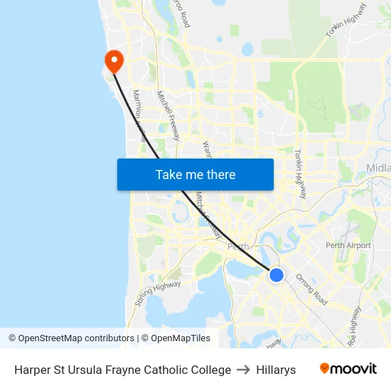 Harper St Ursula Frayne Catholic College to Hillarys map