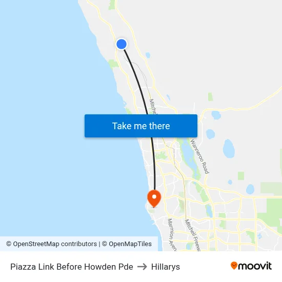 Piazza Link Before Howden Pde to Hillarys map