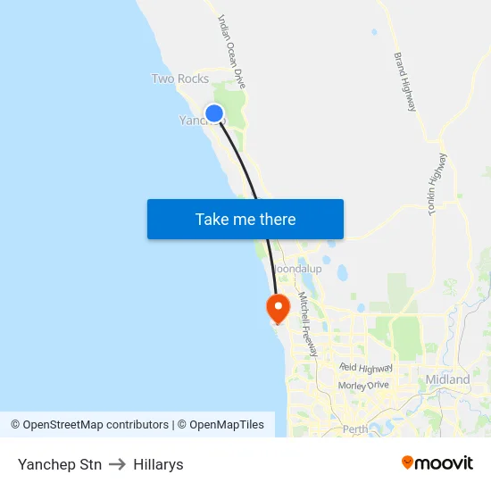 Yanchep Stn to Hillarys map