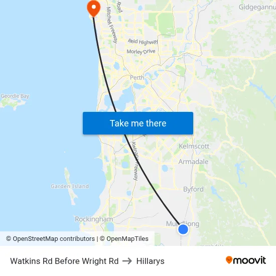 Watkins Rd Before Wright Rd to Hillarys map