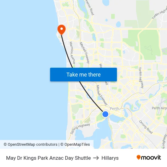 May Dr Kings Park Anzac Day Shuttle to Hillarys map
