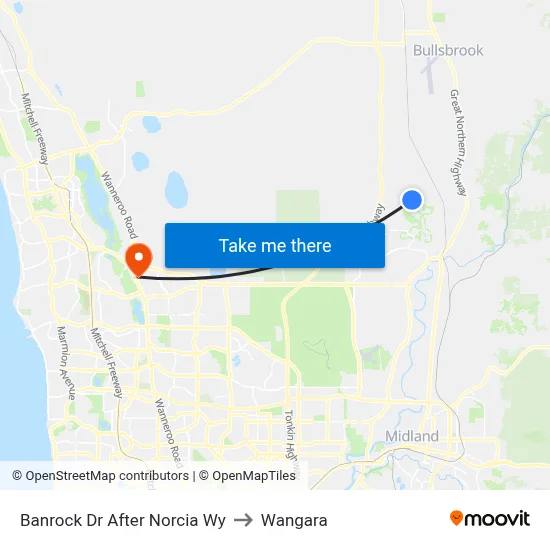 Banrock Dr After Norcia Wy to Wangara map