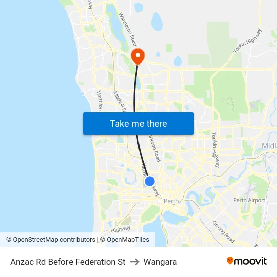Anzac Rd Before Federation St to Wangara map