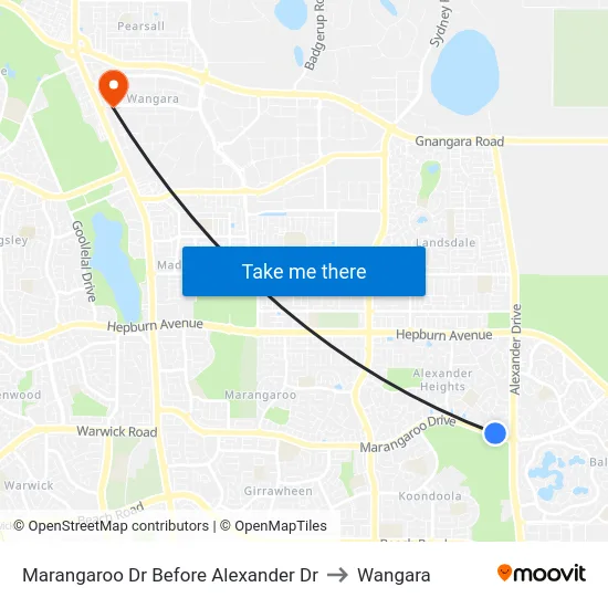 Marangaroo Dr Before Alexander Dr to Wangara map