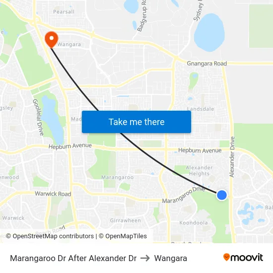 Marangaroo Dr After Alexander Dr to Wangara map
