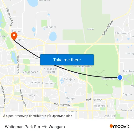 Whiteman Park Stn to Wangara map