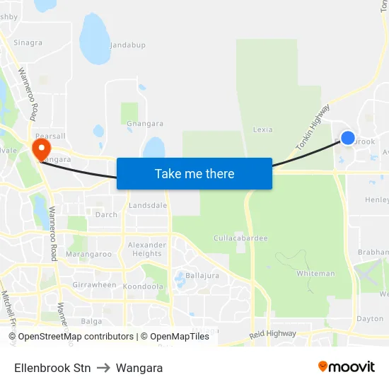 Ellenbrook Stn to Wangara map