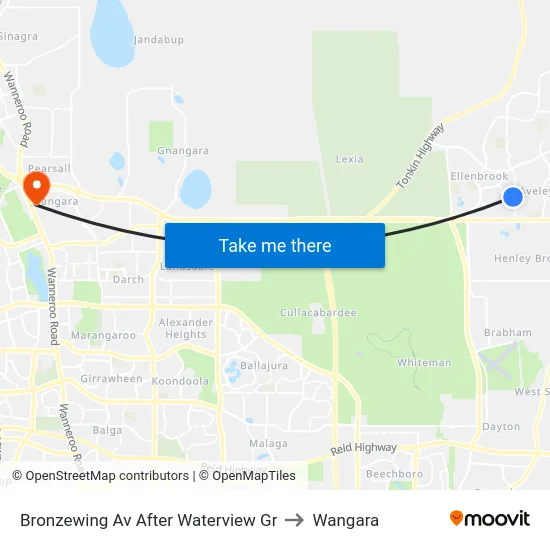 Bronzewing Av After Waterview Gr to Wangara map