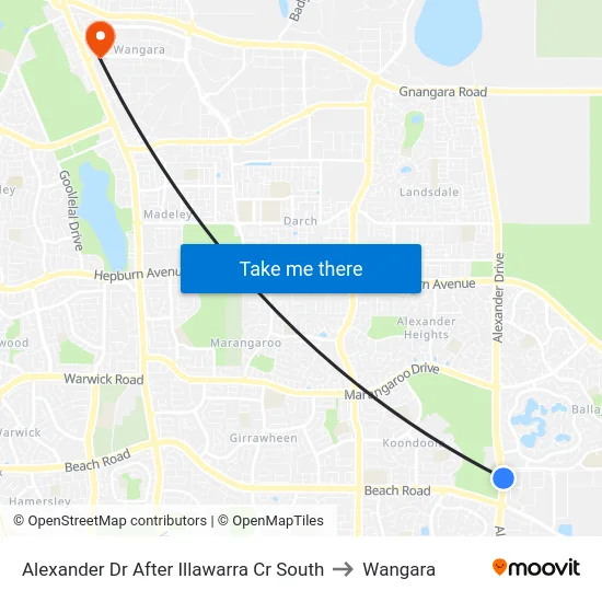 Alexander Dr After Illawarra Cr South to Wangara map