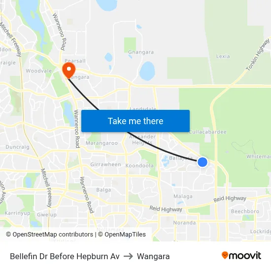Bellefin Dr Before Hepburn Av to Wangara map