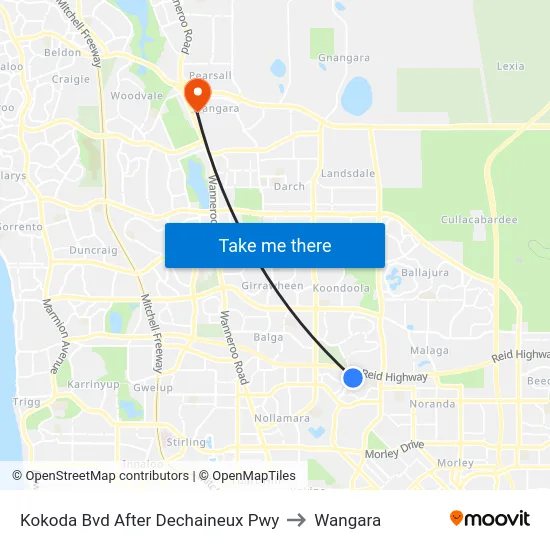 Kokoda Bvd After Dechaineux Pwy to Wangara map