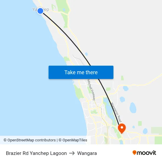 Brazier Rd Yanchep Lagoon to Wangara map