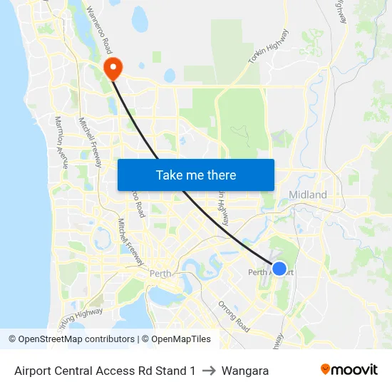 Airport Central Access Rd Stand 1 to Wangara map