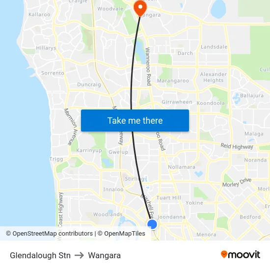 Glendalough Stn to Wangara map