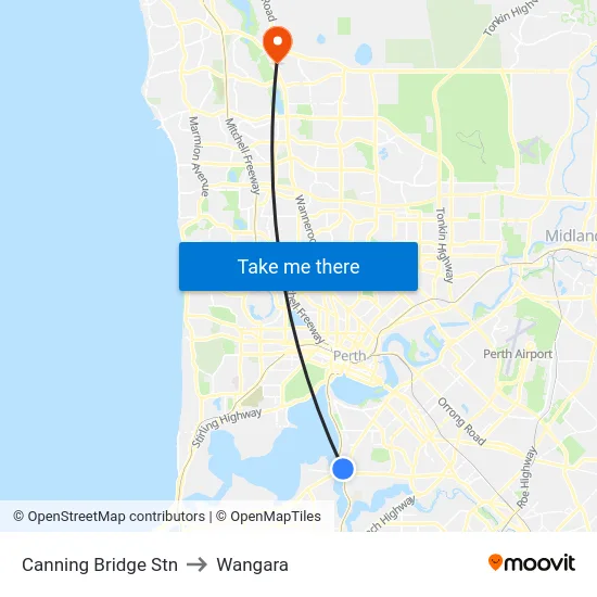 Canning Bridge Stn to Wangara map
