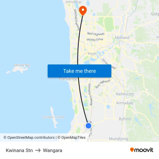Kwinana Stn to Wangara map