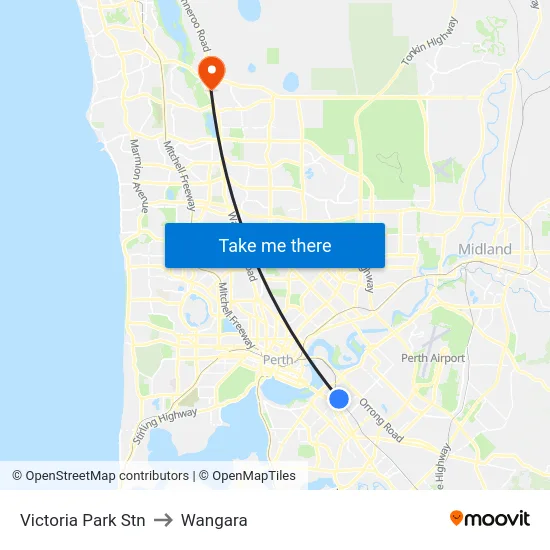 Victoria Park Stn to Wangara map