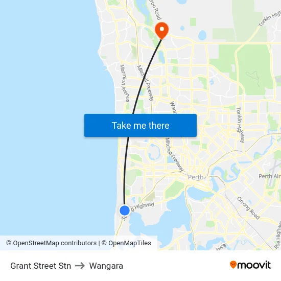 Grant Street Stn to Wangara map