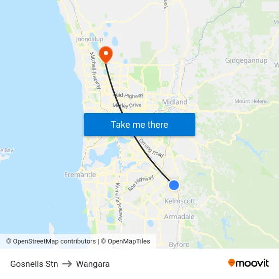 Gosnells Stn to Wangara map