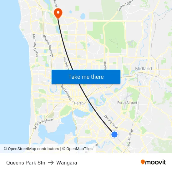 Queens Park Stn to Wangara map