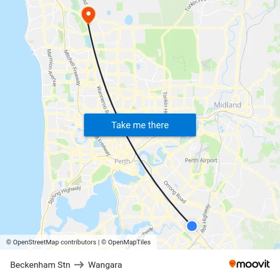 Beckenham Stn to Wangara map