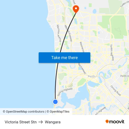 Victoria Street Stn to Wangara map