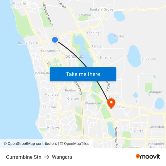 Currambine Stn to Wangara map