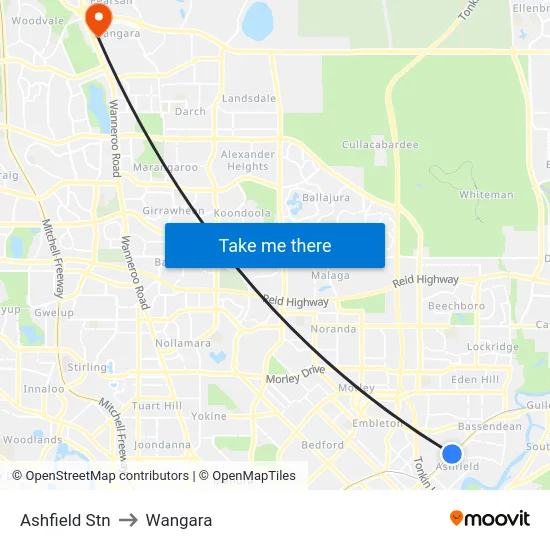 Ashfield Stn to Wangara map
