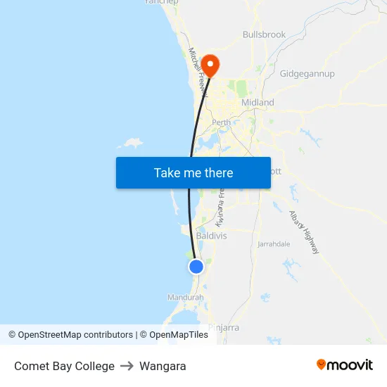 Comet Bay College to Wangara map