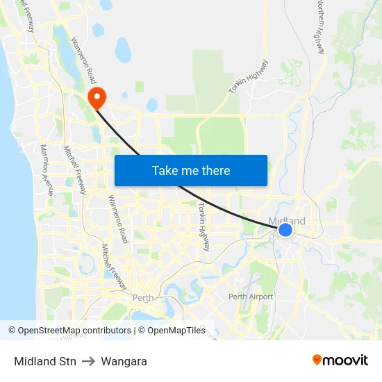 Midland Stn to Wangara map