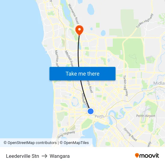 Leederville Stn to Wangara map