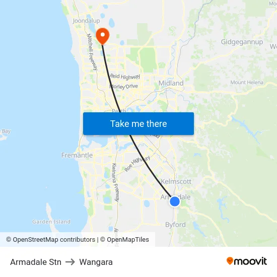 Armadale Stn to Wangara map