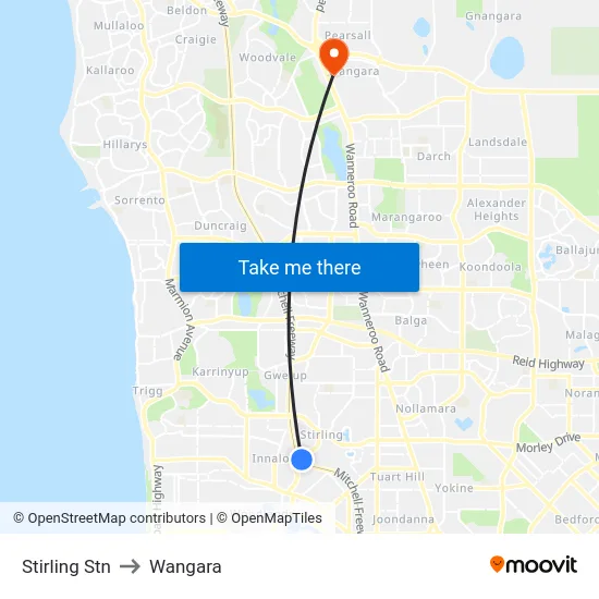 Stirling Stn to Wangara map