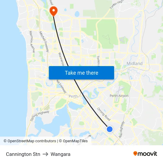 Cannington Stn to Wangara map