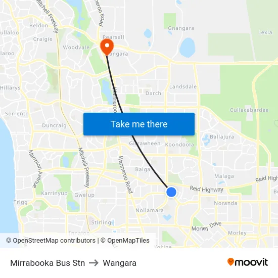 Mirrabooka Bus Stn to Wangara map