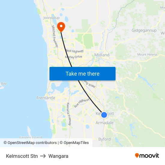 Kelmscott Stn to Wangara map