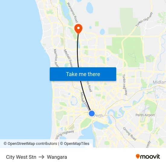 City West Stn to Wangara map