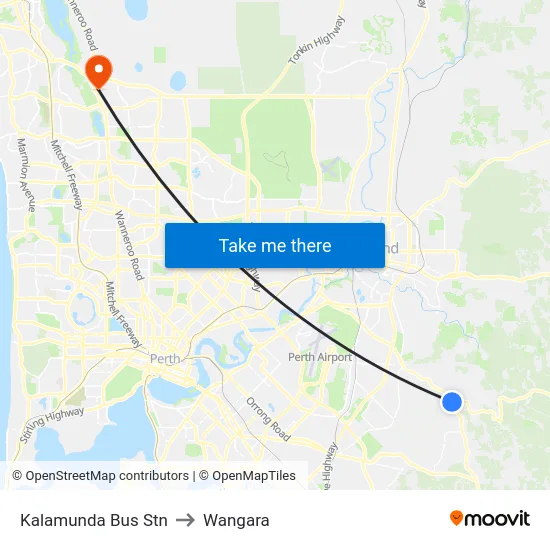 Kalamunda Bus Stn to Wangara map