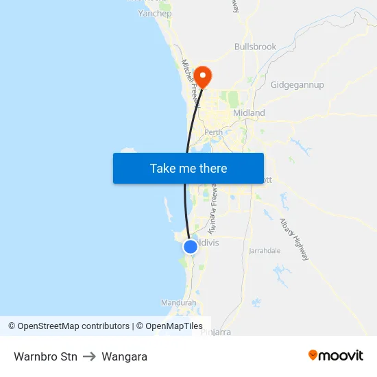 Warnbro Stn to Wangara map