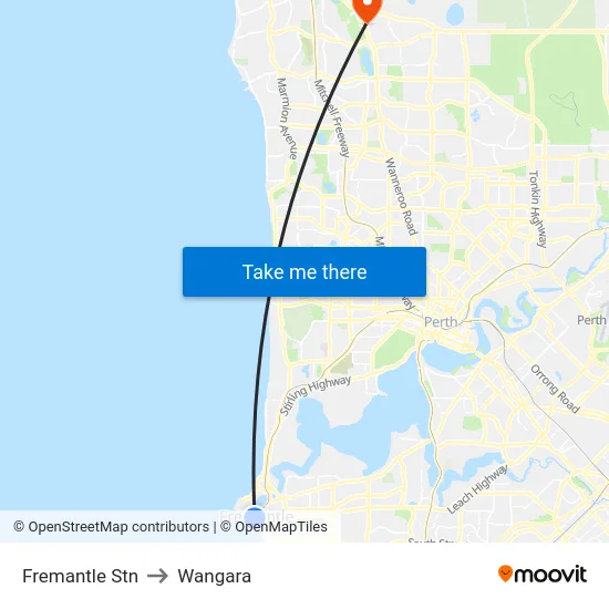 Fremantle Stn to Wangara map