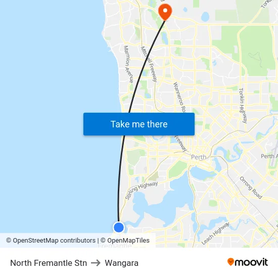 North Fremantle Stn to Wangara map