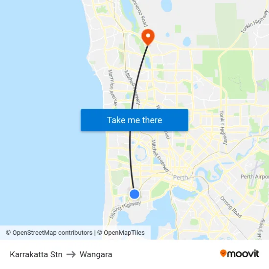 Karrakatta Stn to Wangara map
