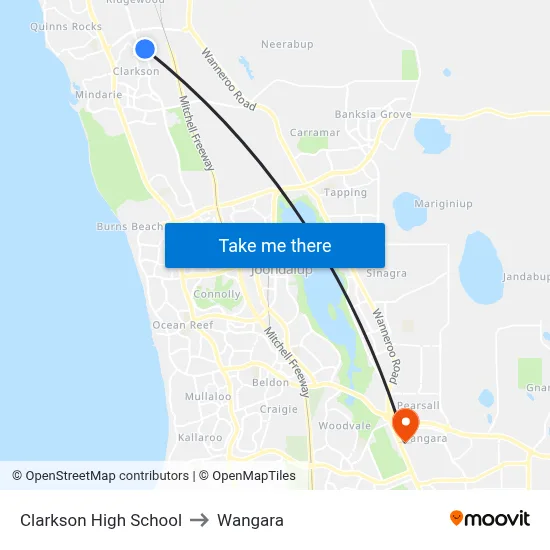 Clarkson High School to Wangara map