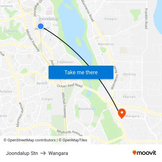 Joondalup Stn to Wangara map