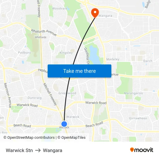 Warwick Stn to Wangara map