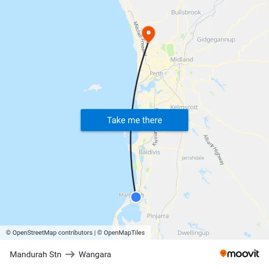 Mandurah Stn to Wangara map