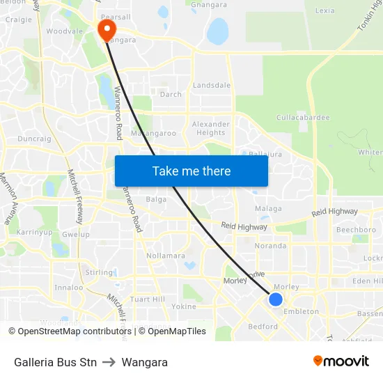 Galleria Bus Stn to Wangara map