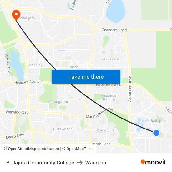 Ballajura Community College to Wangara map