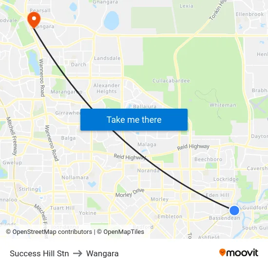 Success Hill Stn to Wangara map