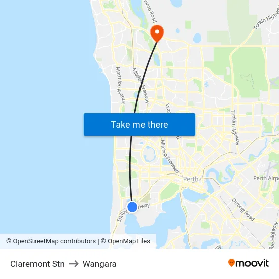 Claremont Stn to Wangara map